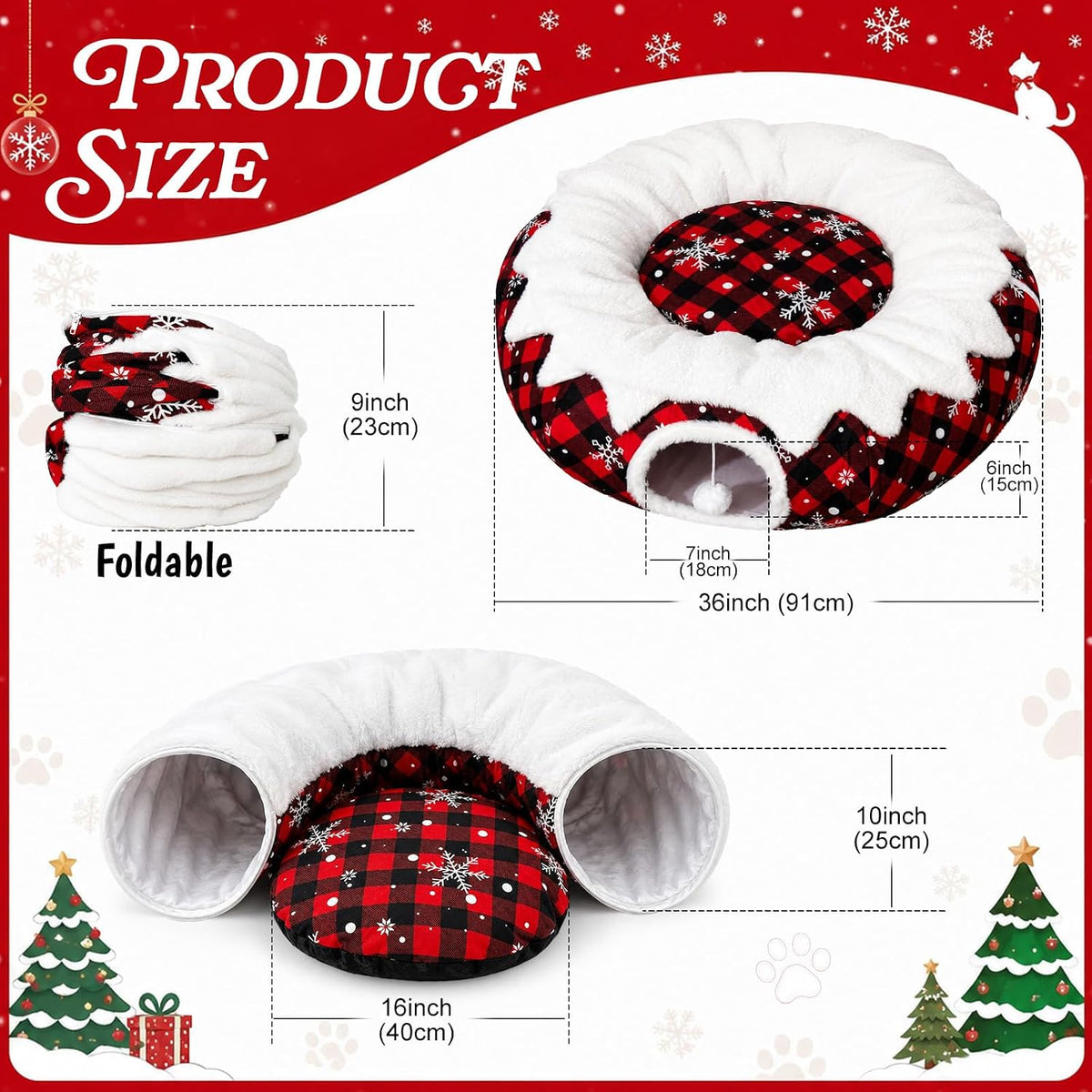 Cozy Cat Tunnel Bed + Christmas Tree Skirt