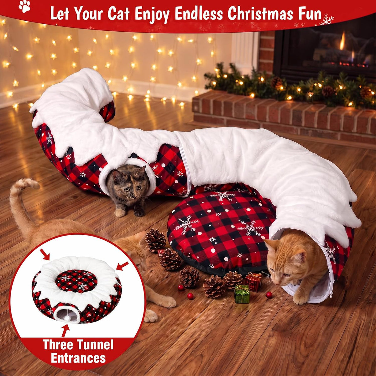 Cozy Cat Tunnel Bed + Christmas Tree Skirt