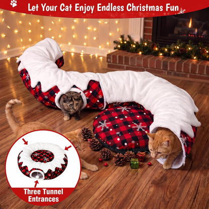 Cozy Cat Tunnel Bed + Christmas Tree Skirt