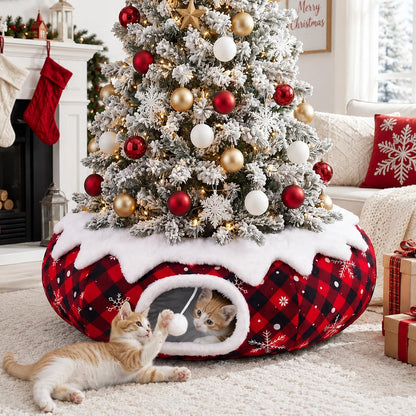 Cozy Cat Tunnel Bed + Christmas Tree Skirt