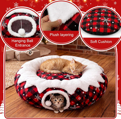 Cozy Cat Tunnel Bed + Christmas Tree Skirt